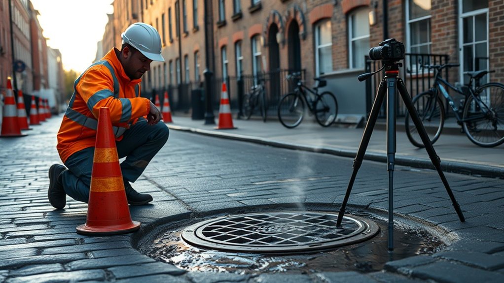 Engineer carrying out water mains leak detection in Streatham